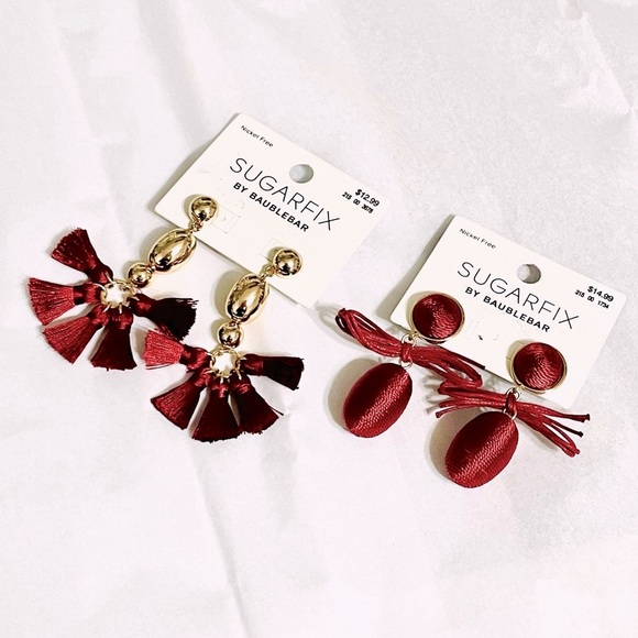 SUGARFIX x BAUBLEBAR Bundle of 2 wine & gold tassel & wrapped stud earrings NWT - Picture 8 of 8